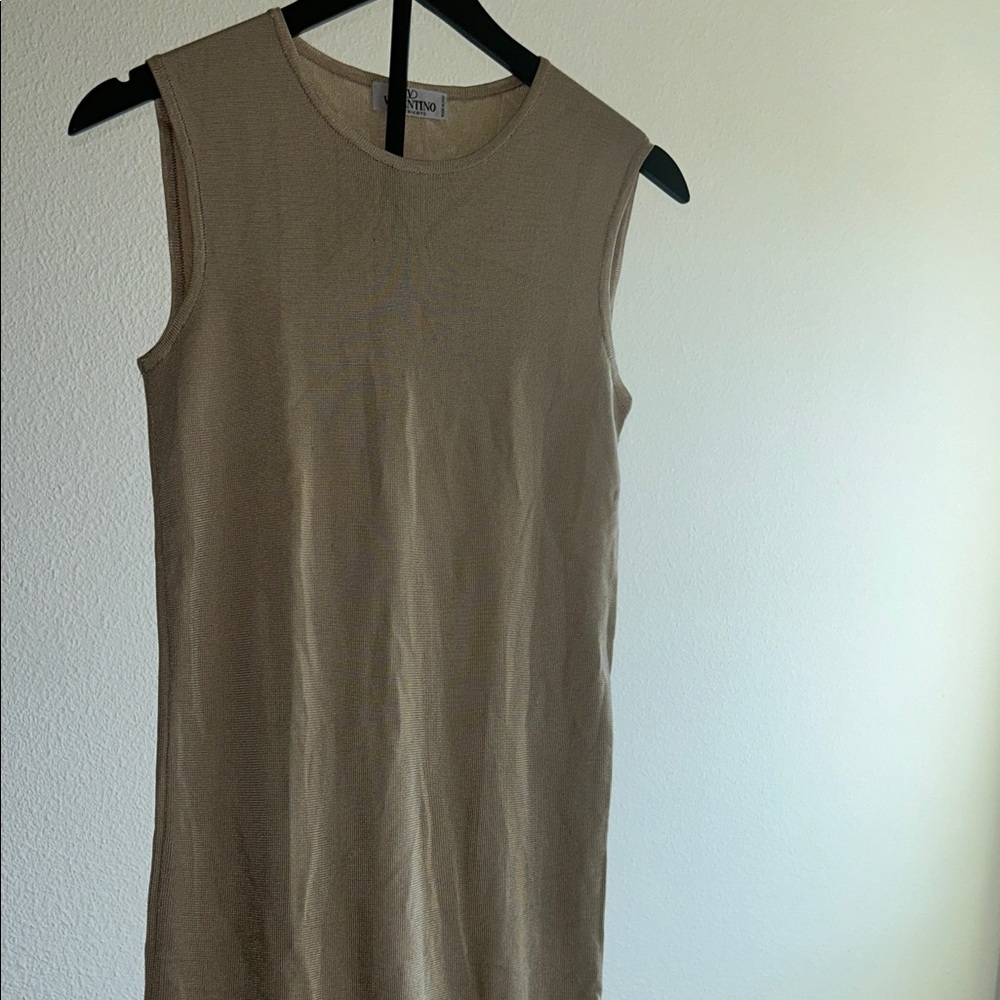 Vintage Valentino Les Tricots Italian Knit Sleeveless Tunic Top - Beige